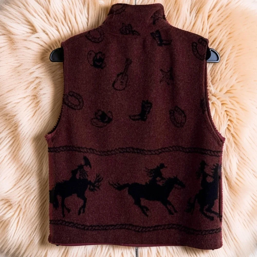 VTG 90s Black Mountain wool blend,Pile Fleece Full Zip Jacket Vest Horse 🐎 print